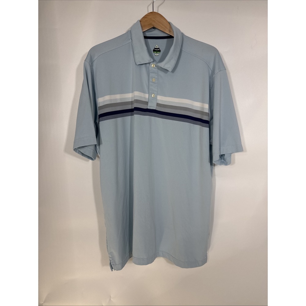 Bolle Golf B-Tech Mens XL‎ Blue Striped Performance Polo Shirt Short Sleeve